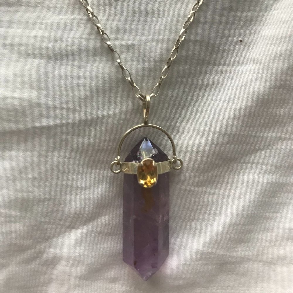 Sterling Silver & Amethyst w/Citrine Necklace